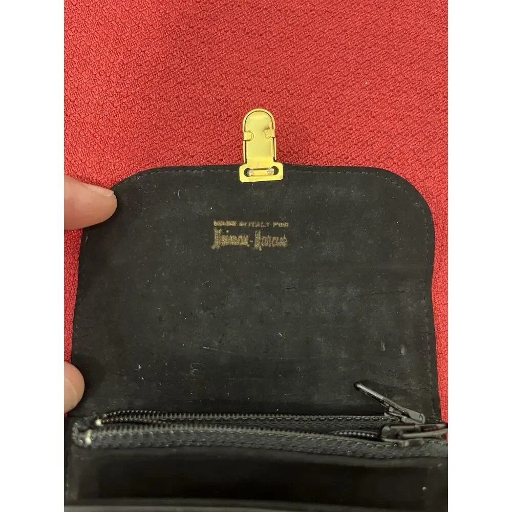 Vintage Neiman Marcus Italian Leather Travel Jewelry Case Portfolio Black Gold